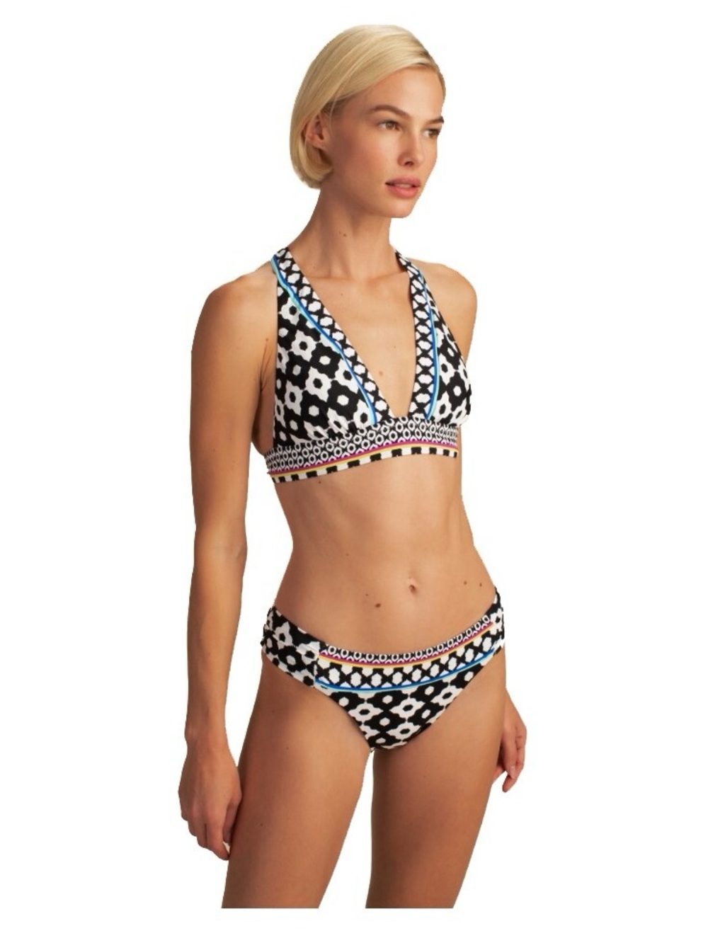 Trina Turk Black & White Geometric Two-Piece Swimsuit with Bright Trim